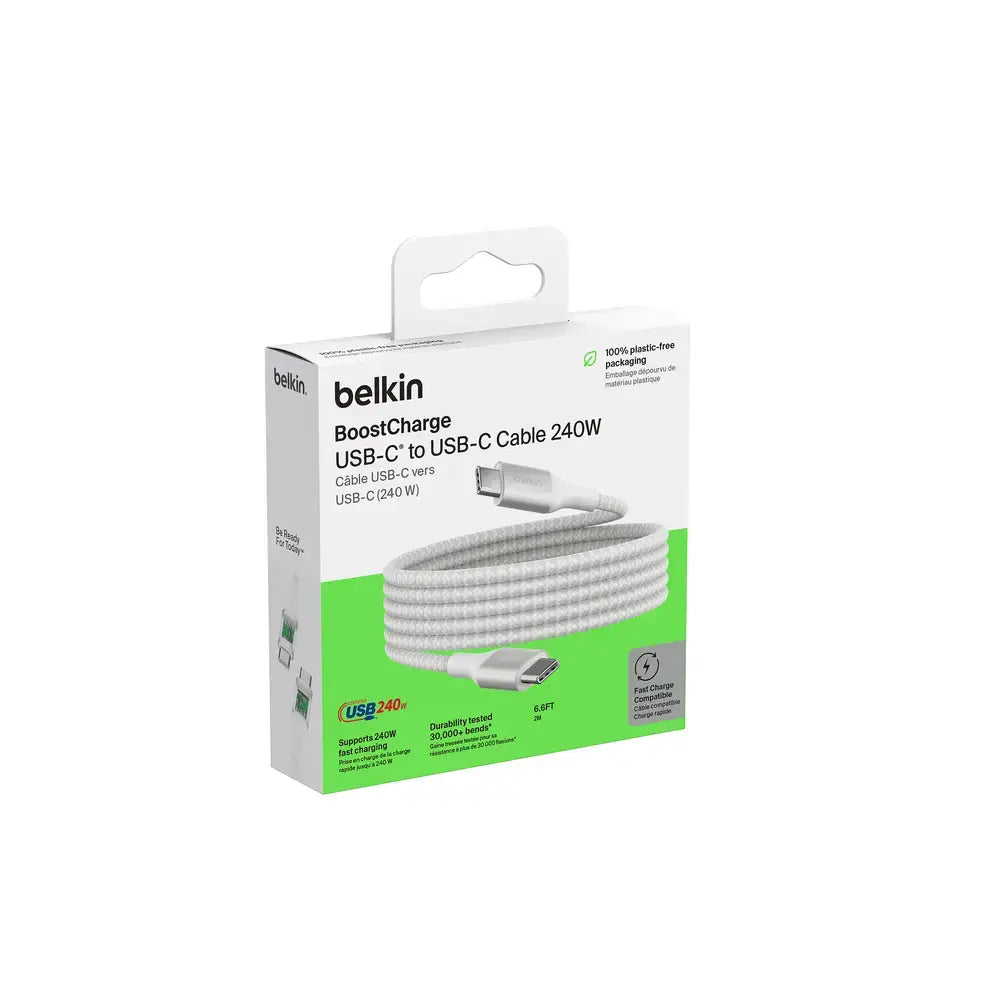 Cable de Carga Trenzado BelkinUSB-Ca USB-C 240Wde 2m - Blanco