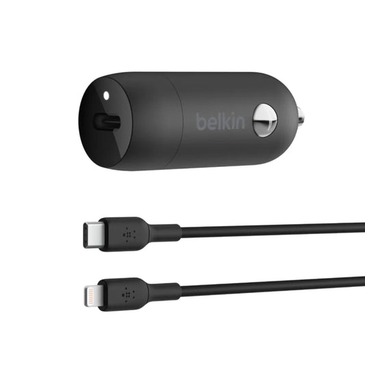 Adaptador de carga para Auto Belkin 30W USB-C + Cable USB-C a Lightning - Negro