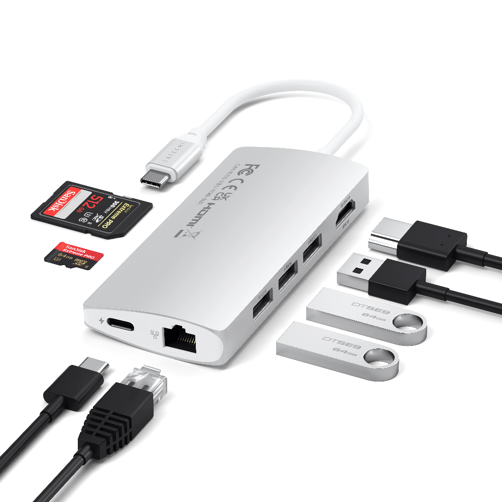 Adaptador Multipuerto Tipo C 4K Ethernet V2 - Plata