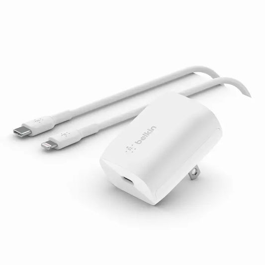 Cargador de pared Belkin USB-C PPS 20W con cable USB-C a LGT - Blanco