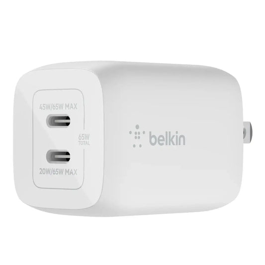 Cargador de Pared Inteligente Belkin Dual USB-C 65W - Blanco