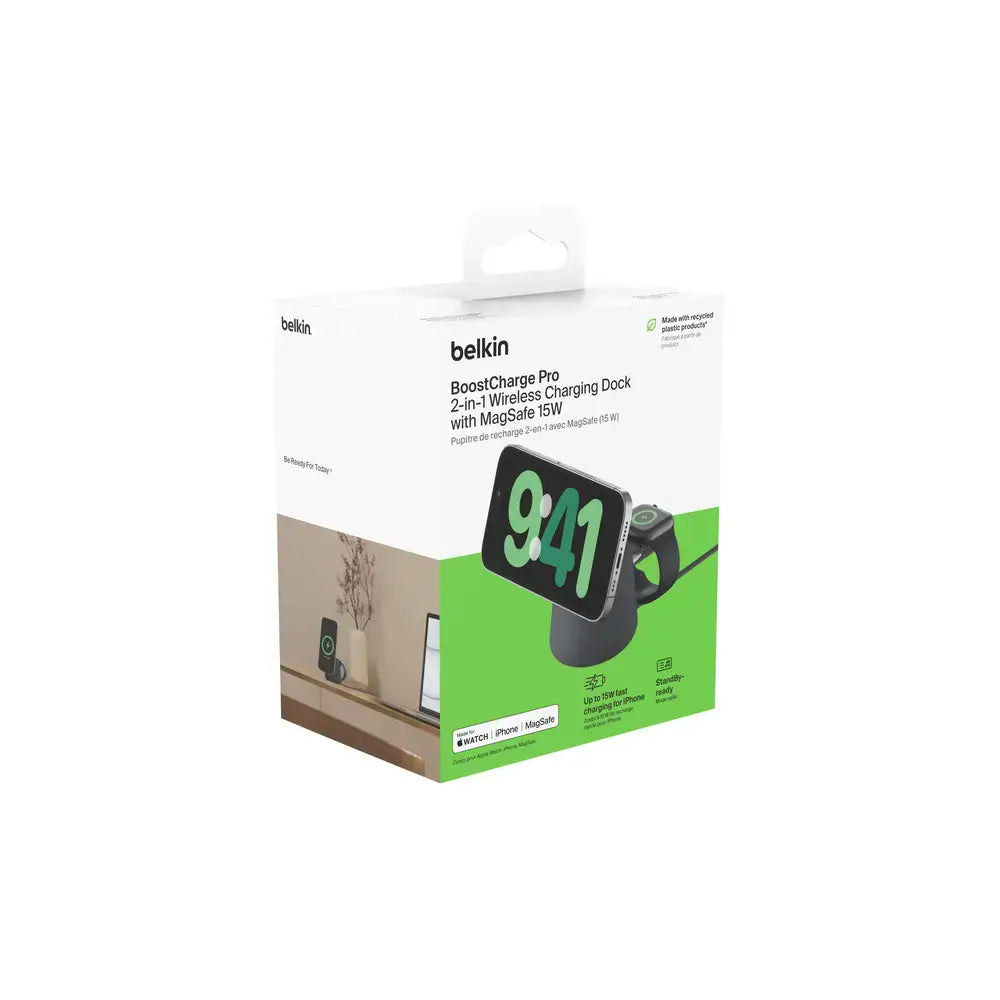 Base de Carga Inalambrica Belkin 2 en 1 con Magsafe - Negro